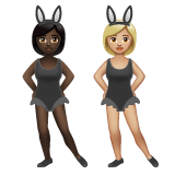 A quoi ressemblent les emoji Femmes avec des oreilles de lapin : peau foncée et peau moyennement claire sur Whatsapp.