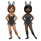 A quoi ressemblent les emoji Femmes avec des oreilles de lapin : peau légèrement mate et peau foncée sur Whatsapp.