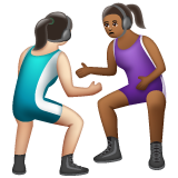 A quoi ressemblent les emoji Lutteuses : peau claire et peau mate sur Whatsapp.